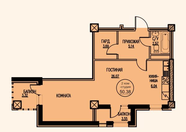 2-комнатная квартира в ЖК Табысты 2-комнатная квартира в ЖК Табысты