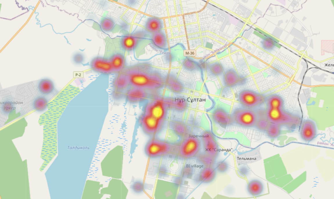 Тепловая карта районов Астаны
