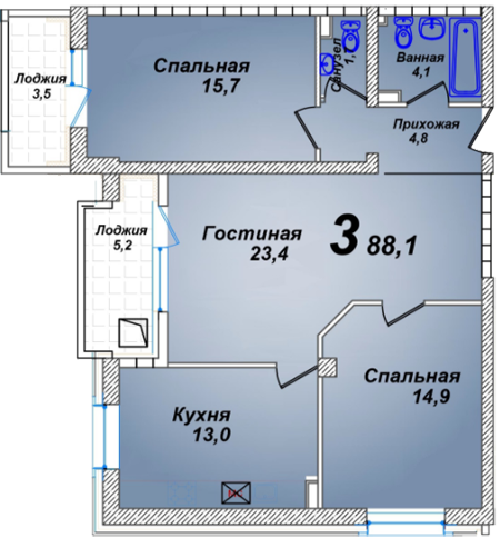 3-комнатная квартира в ЖК Latifa Residence